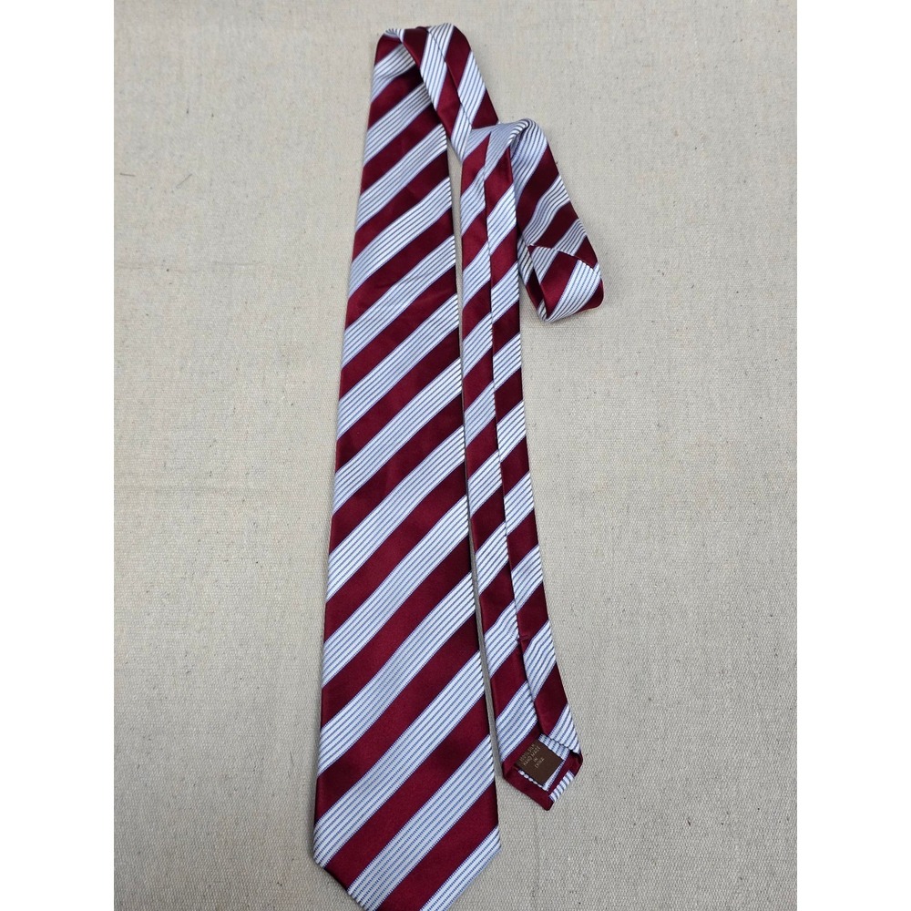 Tasso‎ Elba Mens Silk Necktie Burgundy Blue White Striped Handmade Tie